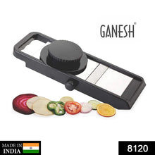 Black and silver adjustable plastic slicer, Ganesh brand, 1 piece.