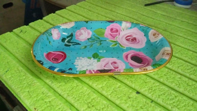 Medium Plastic Flower Printed Design Serving Tray (1 Pc / 31 x 21 CM / Mix Color)